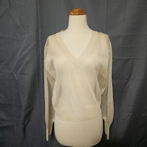 J.Crew Collection Sheer Metallic Gold V-Neck Sweater - Size M